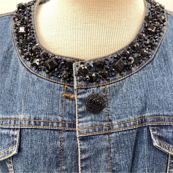 Ruby Rd. Denim Blue Jean Jacket Black Jewel Neck Size 16 - Picture 2 of 9